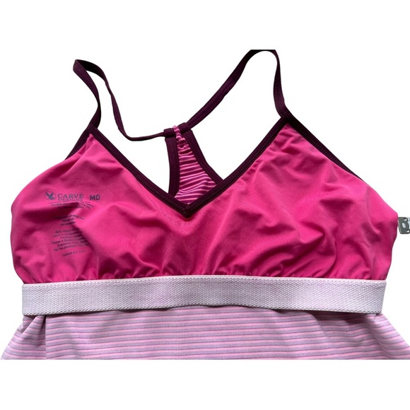 Carve Designs Catalina Striped Tankini Swim Top Pink Plum Shelf Bra Size Medium - Picture 9 of 10